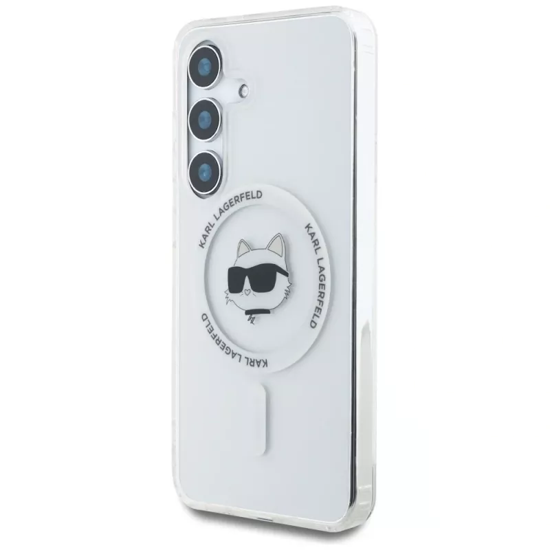 Karl Lagerfeld Button Choupette Head Printed Logo Funda MagSafe para Samsung Galaxy S25 Blanco