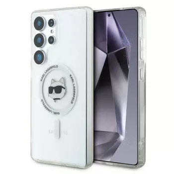 Karl Lagerfeld Button Choupette Head Printed Logo Funda MagSafe para Samsung Galaxy S25 Ultra Blanco