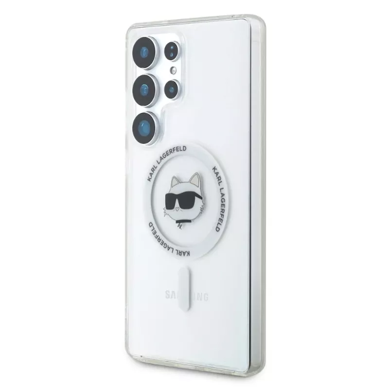 Karl Lagerfeld Button Choupette Head Printed Logo Funda MagSafe para Samsung Galaxy S25 Ultra Blanco