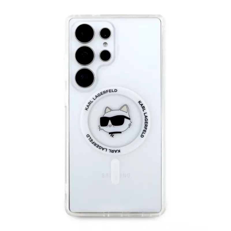 Karl Lagerfeld Button Choupette Head Printed Logo Funda MagSafe para Samsung Galaxy S25 Ultra Blanco