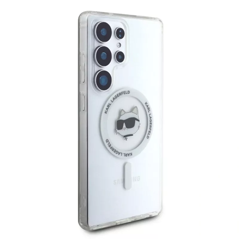 Karl Lagerfeld Button Choupette Head Printed Logo Funda MagSafe para Samsung Galaxy S25 Ultra Blanco