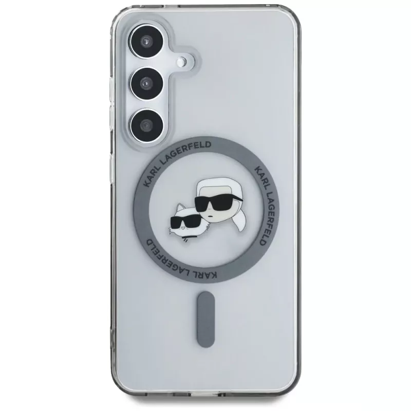 KARL LAGERFELD Button Karl & Choupette Heads Printed Logo Funda MagSafe para Samsung Galaxy S25, Negro