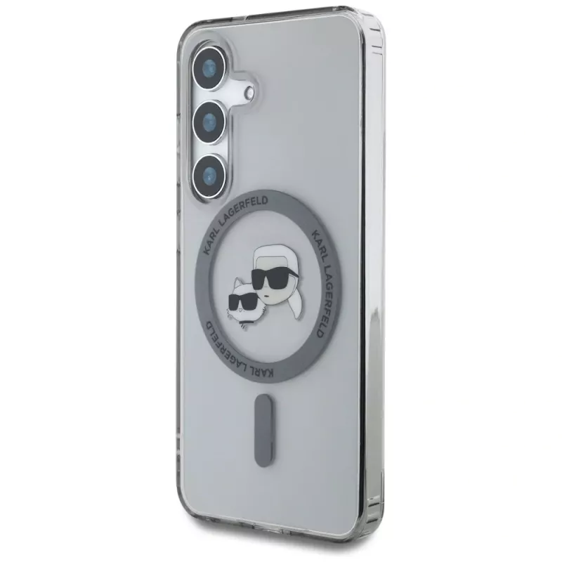 Karl Lagerfeld Button Karl & Choupette Heads Printed Logo funda MagSafe Samsung Galaxy S25 Plus negro
