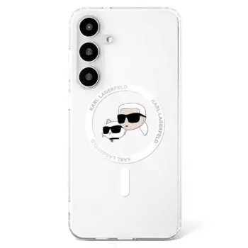 KARL LAGERFELD Button Karl & Choupette Heads Printed Logo Funda MagSafe para Samsung Galaxy S25 Blanco