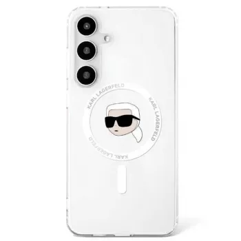 KARL LAGERFELD Button Karl Head Printed Logo Funda MagSafe para Samsung Galaxy S25, Blanco