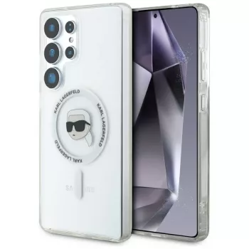 KARL LAGERFELD Button Karl Head Printed Logo Funda MagSafe para Samsung Galaxy S25 Ultra Blanco