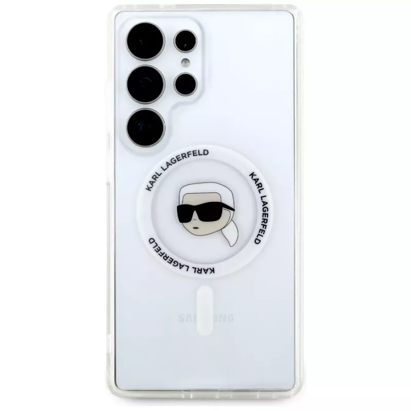 KARL LAGERFELD Button Karl Head Printed Logo Funda MagSafe para Samsung Galaxy S25 Ultra Blanco