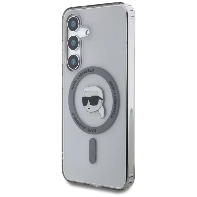 KARL LAGERFELD Funda MagSafe Button Karl Head Printed Logo para Samsung Galaxy S25, negro
