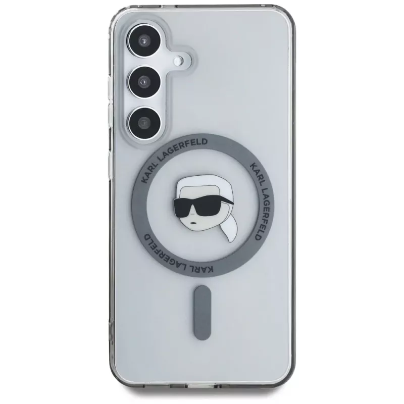 KARL LAGERFELD Funda MagSafe Button Karl Head Printed Logo para Samsung Galaxy S25, negro