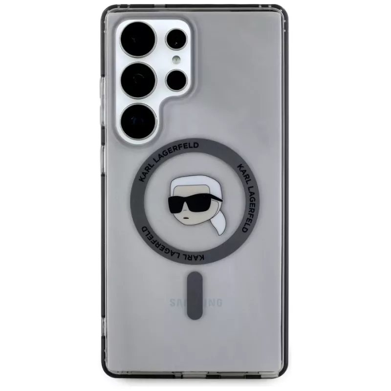 KARL LAGERFELD Funda MagSafe Button Karl Head Printed Logo para Samsung Galaxy S25 Ultra, negro