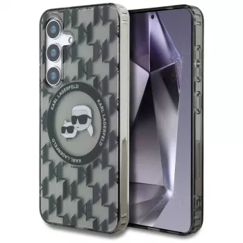 Karl Lagerfeld Funda MagSafe Button Karl & Choupette Heads On KL Pattern para Samsung Galaxy S25, negro