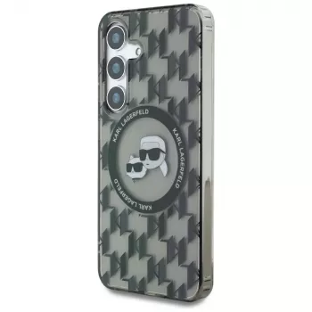 Karl Lagerfeld Funda MagSafe Button Karl & Choupette Heads On KL Pattern para Samsung Galaxy S25, negro