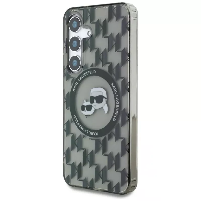 Karl Lagerfeld Funda MagSafe Button Karl & Choupette Heads On KL Pattern para Samsung Galaxy S25, negro