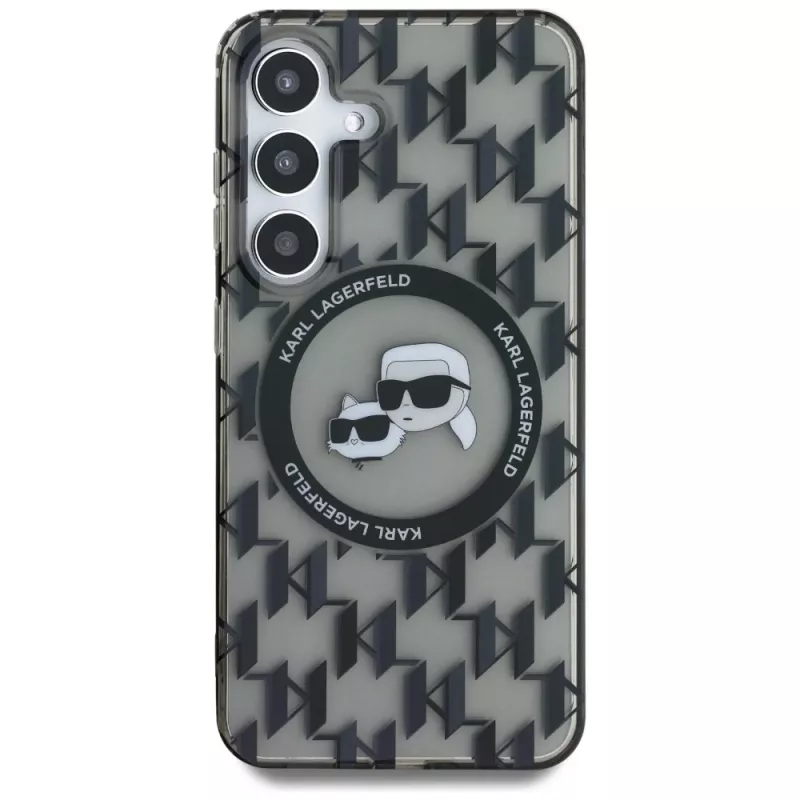 Karl Lagerfeld Funda MagSafe Button Karl & Choupette Heads On KL Pattern para Samsung Galaxy S25, negro