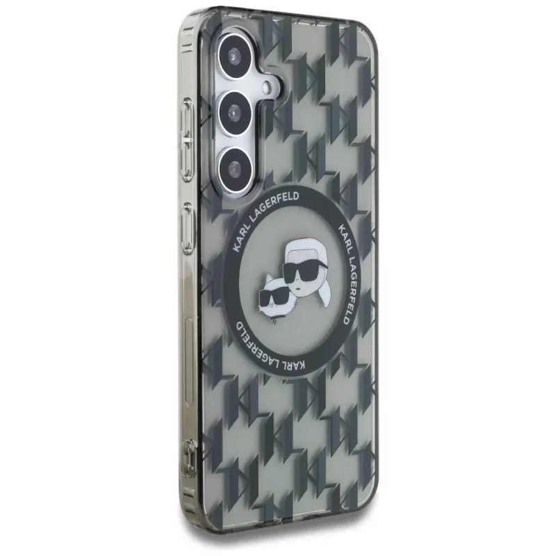 Karl Lagerfeld Funda MagSafe Button Karl & Choupette Heads On KL Pattern para Samsung Galaxy S25, negro