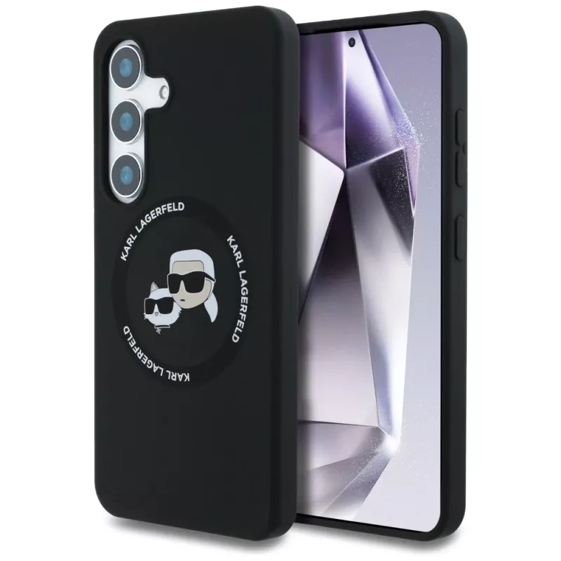 Karl Lagerfeld Funda MagSafe Silicone DoubleHeads And Circle para Samsung Galaxy S25, negro