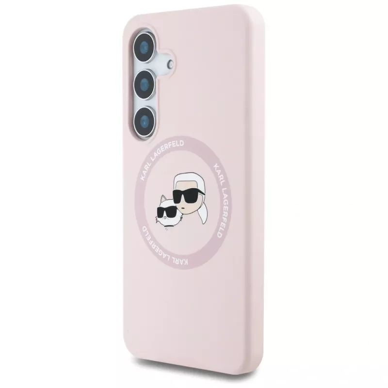 KARL LAGERFELD Funda MagSafe Silicone Double Heads And Circle para Samsung Galaxy S25, rosa