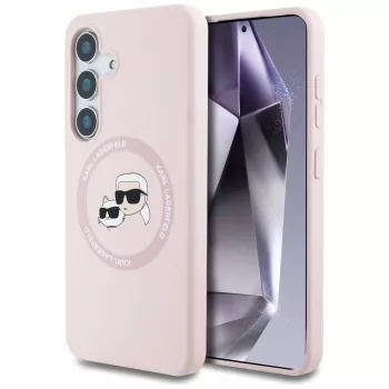 Karl Lagerfeld Funda MagSafe Silicone DoubleHeads And Circle para Samsung Galaxy S25+, rosa