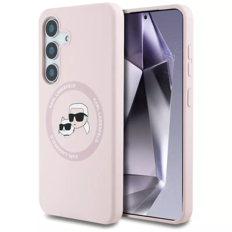 Karl Lagerfeld Funda MagSafe Silicone DoubleHeads And Circle para Samsung Galaxy S25+, rosa