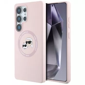 Karl Lagerfeld Funda MagSafe Silicone DoubleHeads & Circle para Samsung Galaxy S25 Ultra, rosa