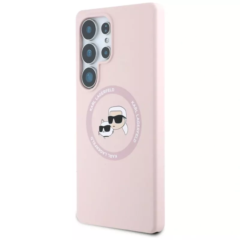 Karl Lagerfeld Funda MagSafe Silicone DoubleHeads & Circle para Samsung Galaxy S25 Ultra, rosa