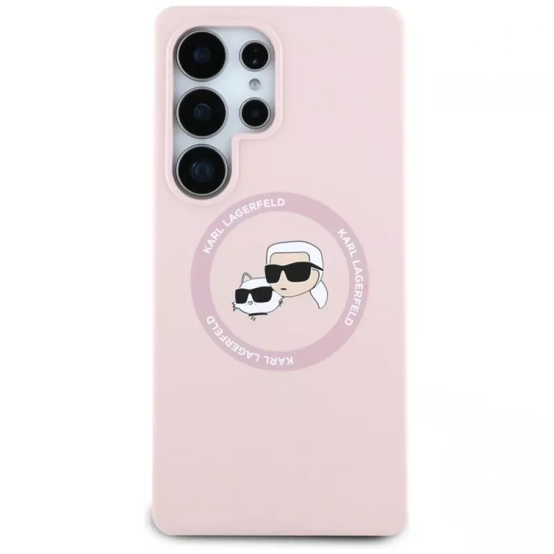 Karl Lagerfeld Funda MagSafe Silicone DoubleHeads & Circle para Samsung Galaxy S25 Ultra, rosa