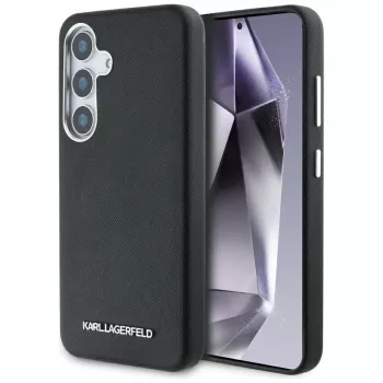 KARL LAGERFELD Funda MagSafe Saffiano FullWrapped Elongated Metal Logo para Samsung Galaxy S25+, negro