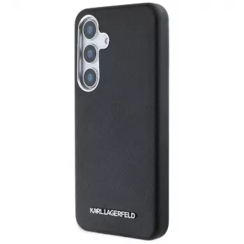 KARL LAGERFELD Funda MagSafe Saffiano FullWrapped Elongated Metal Logo para Samsung Galaxy S25+, negro