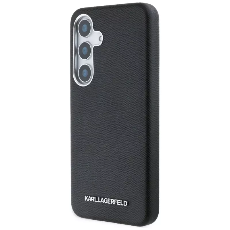 KARL LAGERFELD Funda MagSafe Saffiano FullWrapped Elongated Metal Logo para Samsung Galaxy S25+, negro