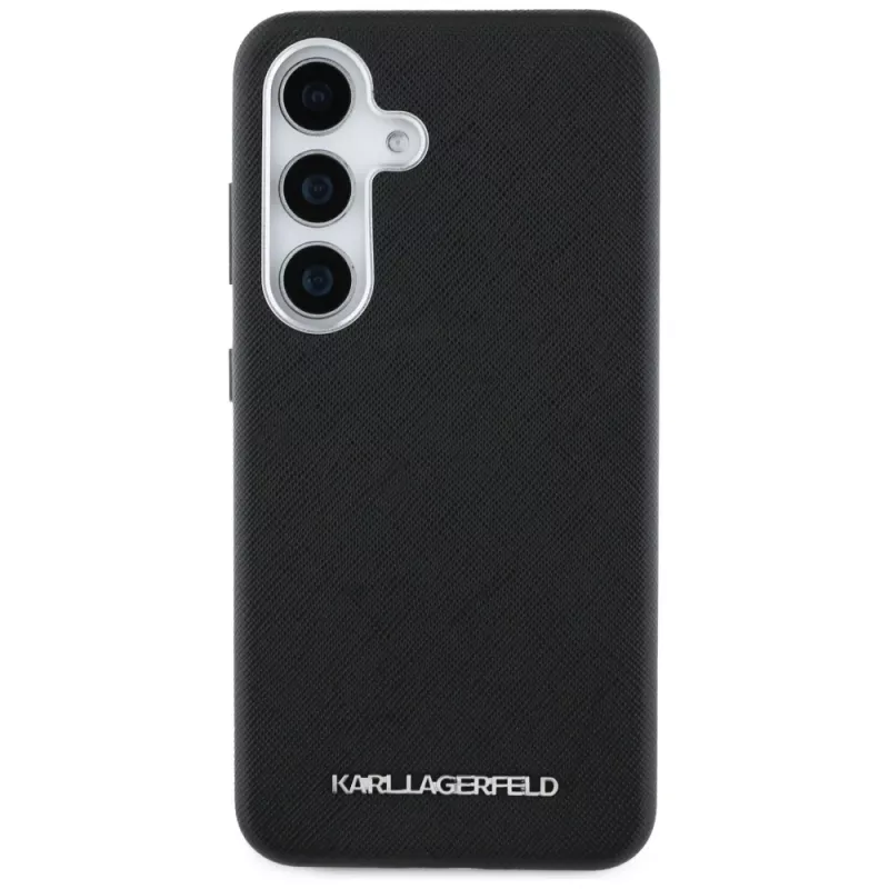 KARL LAGERFELD Funda MagSafe Saffiano FullWrapped Elongated Metal Logo para Samsung Galaxy S25+, negro