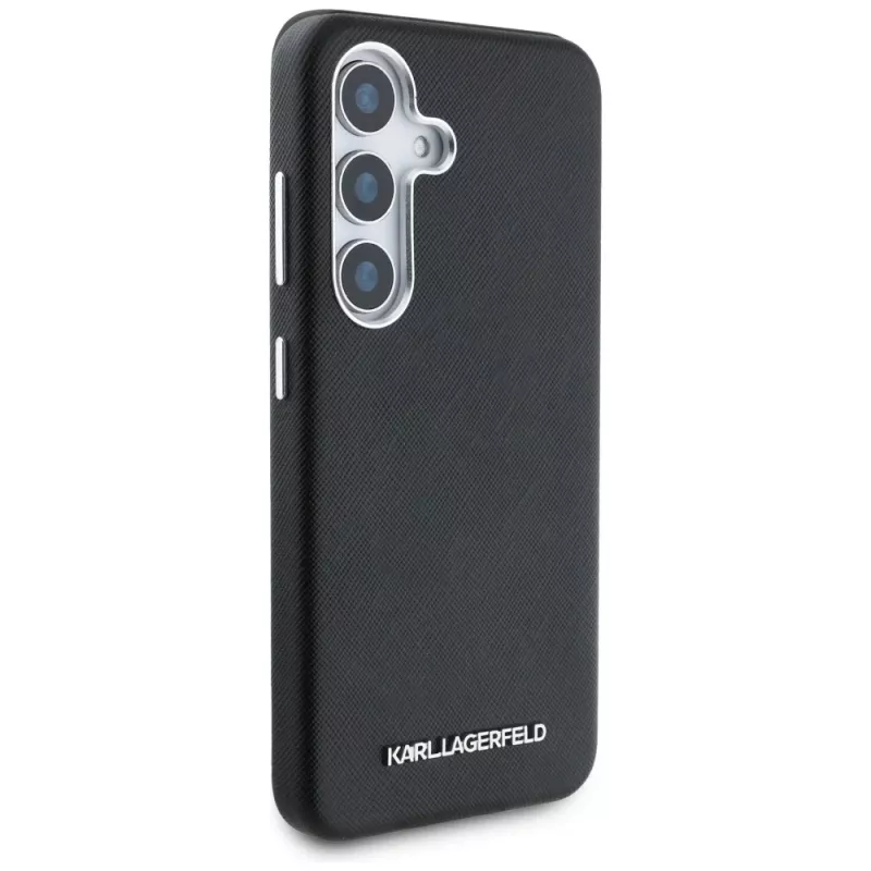 KARL LAGERFELD Funda MagSafe Saffiano FullWrapped Elongated Metal Logo para Samsung Galaxy S25+, negro