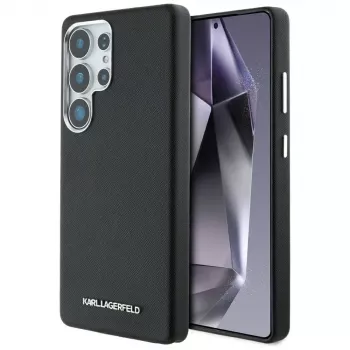 Karl Lagerfeld Funda MagSafe Saffiano Full-Wrapped Elongated Metal Logo para Samsung Galaxy S25 Ultra, negro
