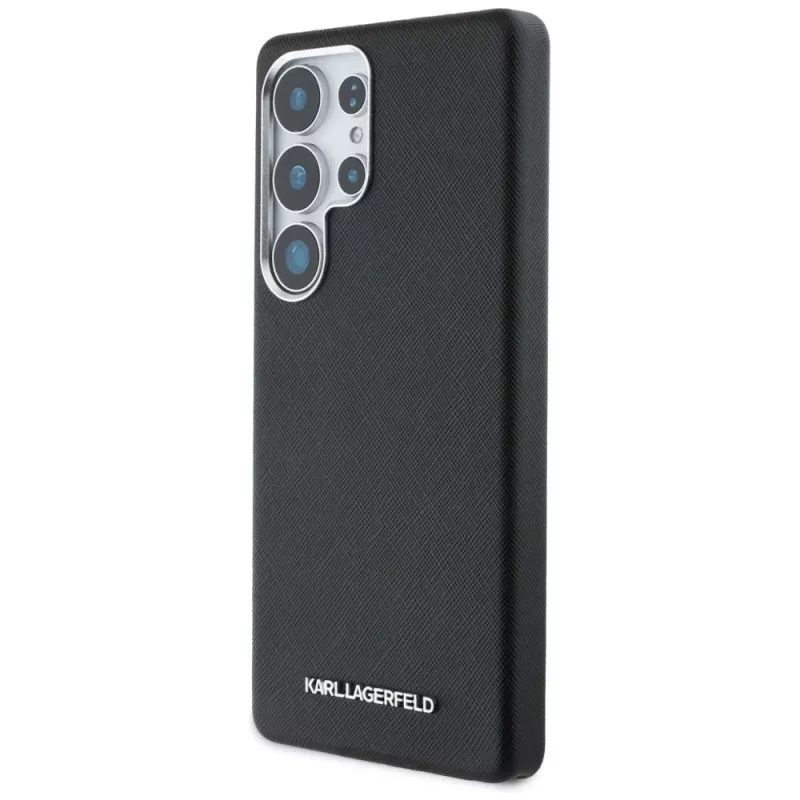 Karl Lagerfeld Funda MagSafe Saffiano Full-Wrapped Elongated Metal Logo para Samsung Galaxy S25 Ultra, negro