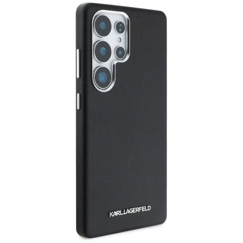 Karl Lagerfeld Funda MagSafe Saffiano Full-Wrapped Elongated Metal Logo para Samsung Galaxy S25 Ultra, negro