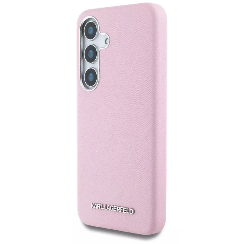 Karl Lagerfeld Funda MagSafe Saffiano FullWrapped Elongated Metal Logo para Samsung Galaxy S25, rosa
