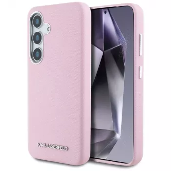 Karl Lagerfeld Funda MagSafe Saffiano FullWrapped Elongated Metal Logo para Samsung Galaxy S25+, rosa