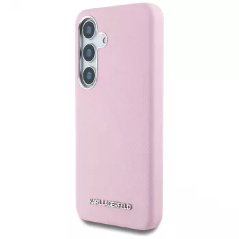Karl Lagerfeld Funda MagSafe Saffiano FullWrapped Elongated Metal Logo para Samsung Galaxy S25+, rosa