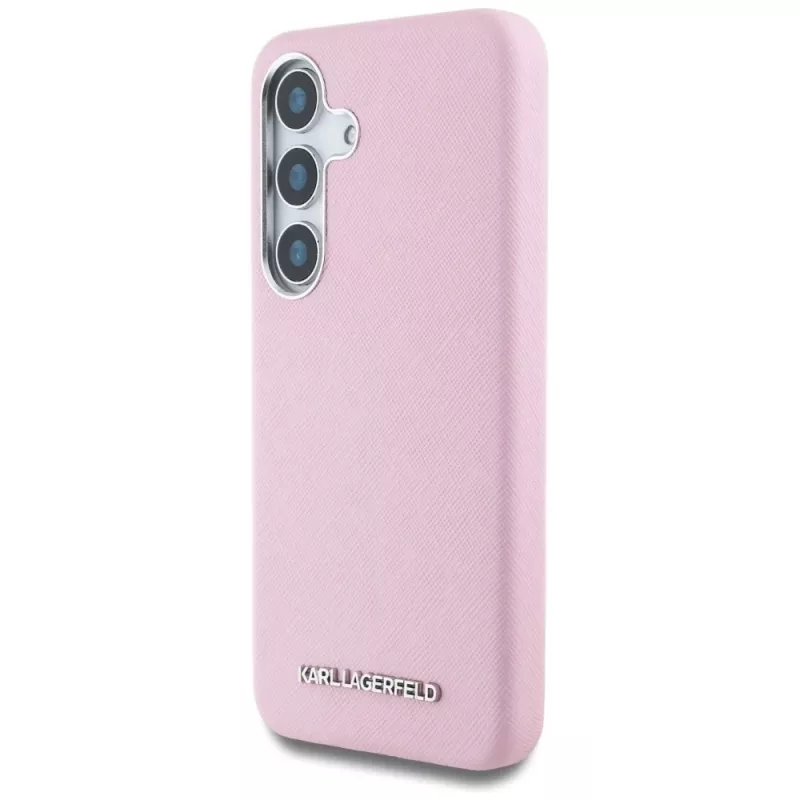 Karl Lagerfeld Funda MagSafe Saffiano FullWrapped Elongated Metal Logo para Samsung Galaxy S25+, rosa