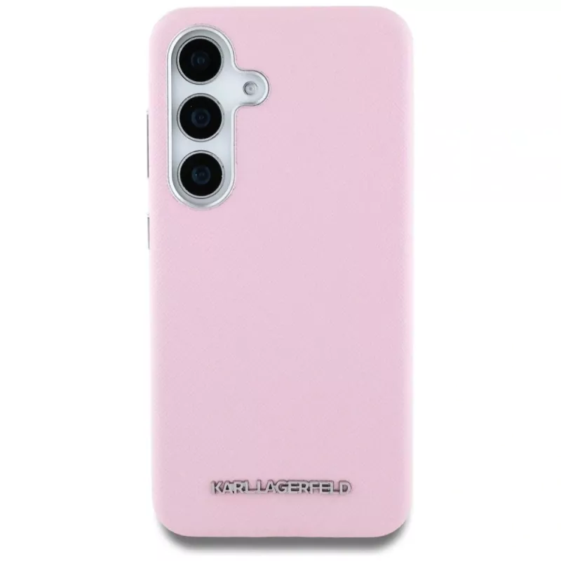 Karl Lagerfeld Funda MagSafe Saffiano FullWrapped Elongated Metal Logo para Samsung Galaxy S25+, rosa
