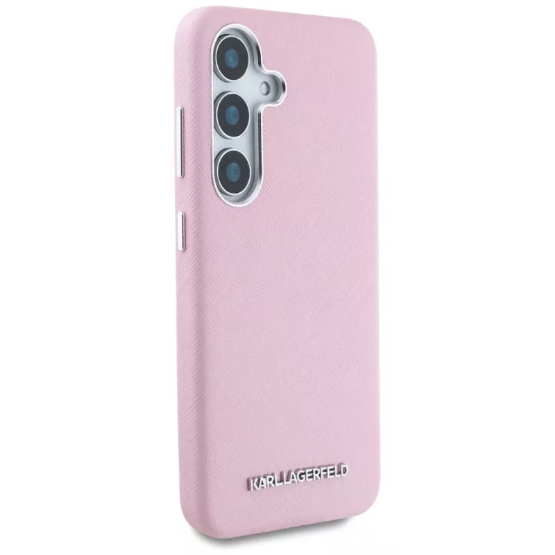 Karl Lagerfeld Funda MagSafe Saffiano FullWrapped Elongated Metal Logo para Samsung Galaxy S25+, rosa