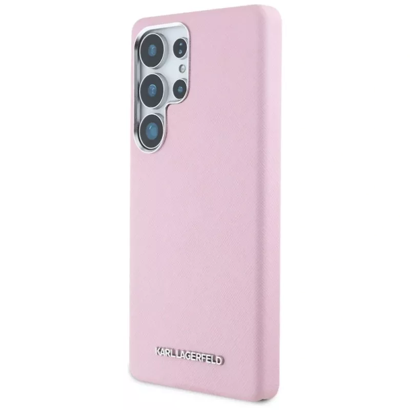 Karl Lagerfeld Funda MagSafe Saffiano FullWrapped Elongated Metal Logo para Samsung Galaxy S25 Ultra, rosa