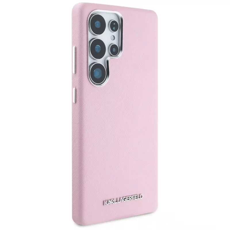 Karl Lagerfeld Funda MagSafe Saffiano FullWrapped Elongated Metal Logo para Samsung Galaxy S25 Ultra, rosa