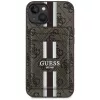 Guess Funda cartera 4G Stripes con MagSafe para iPhone 15, marrón