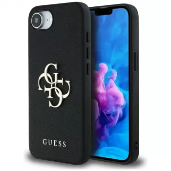 Guess Funda Grained Big 4G Logo Small Classic Logo para iPhone 16e (negro)