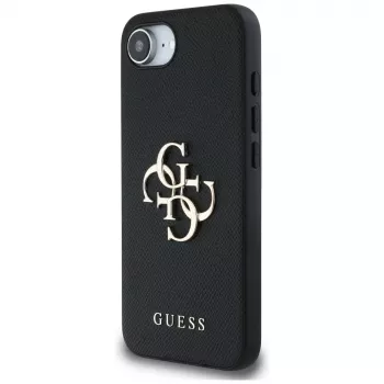 Guess Funda Grained Big 4G Logo Small Classic Logo para iPhone 16e (negro)