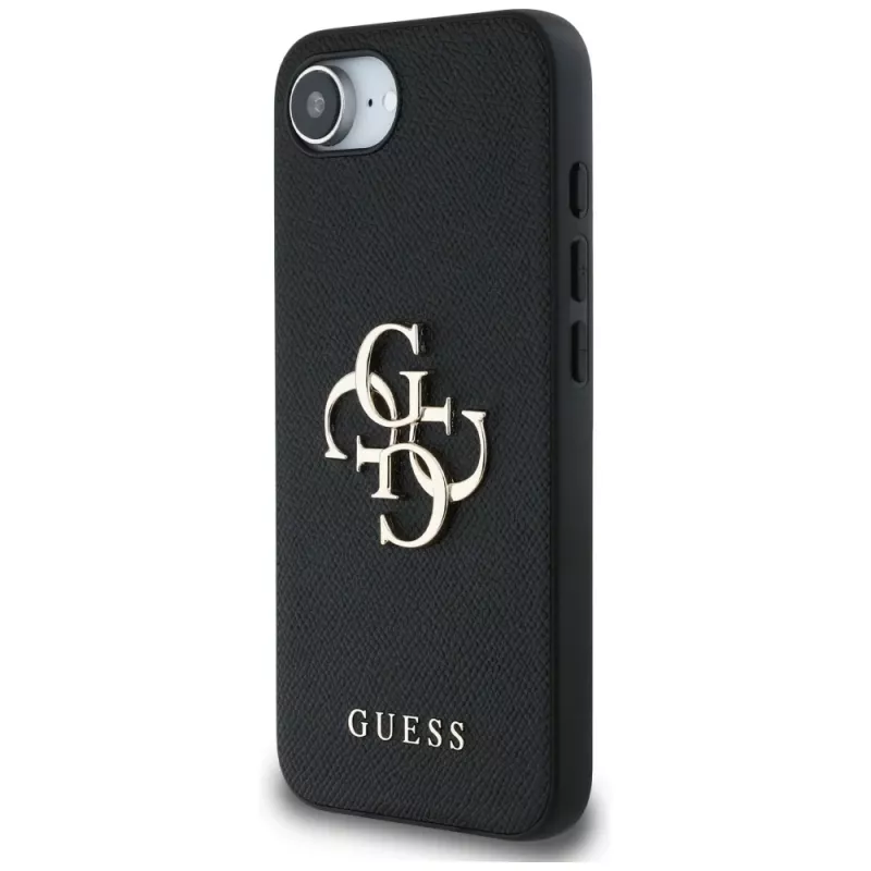 Guess Funda Grained Big 4G Logo Small Classic Logo para iPhone 16e (negro)