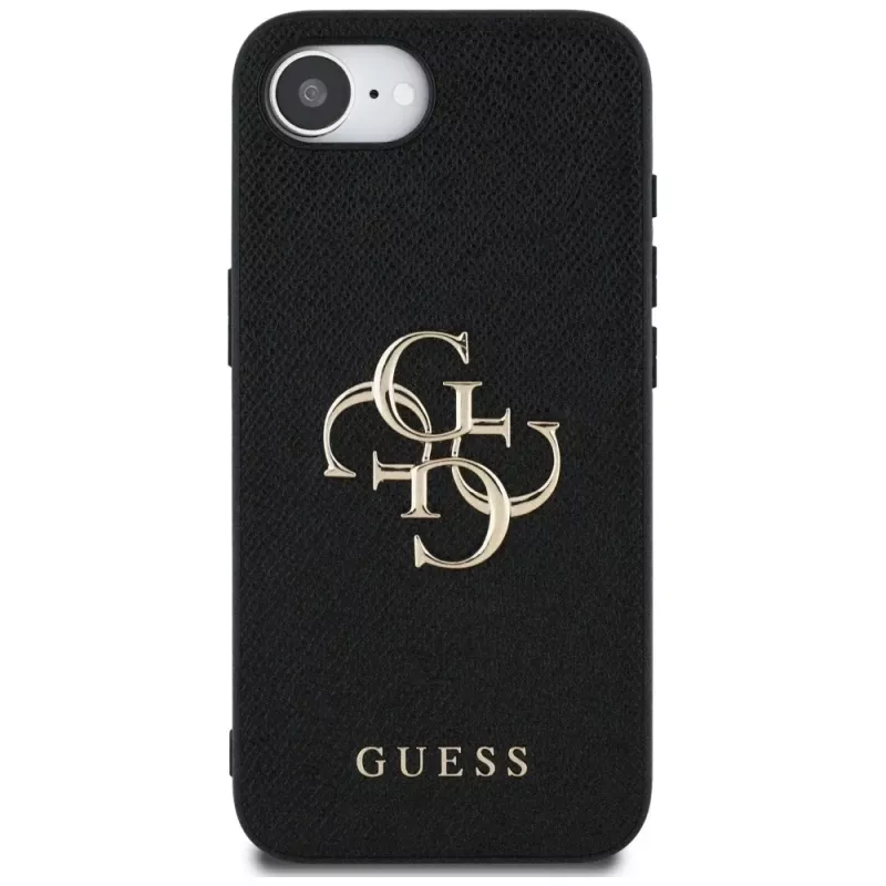 Guess Funda Grained Big 4G Logo Small Classic Logo para iPhone 16e (negro)