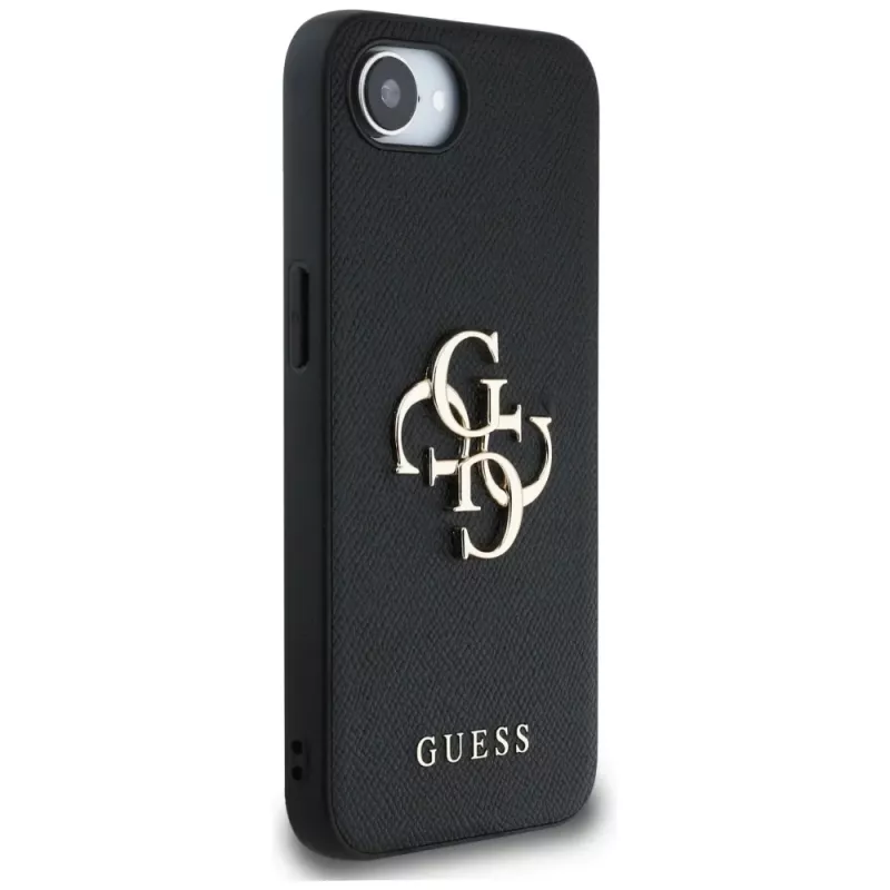 Guess Funda Grained Big 4G Logo Small Classic Logo para iPhone 16e (negro)