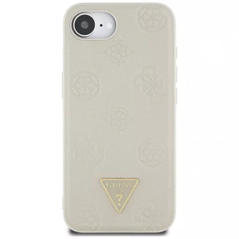 Guess Funda MagSafe Grained Hot Stamp Peony Triangle Logo para iPhone 16e (beige)