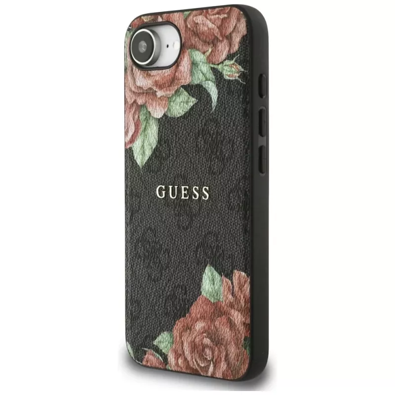 Guess Funda MagSafe 4G Flowers Print para iPhone 16e / 17e, negro